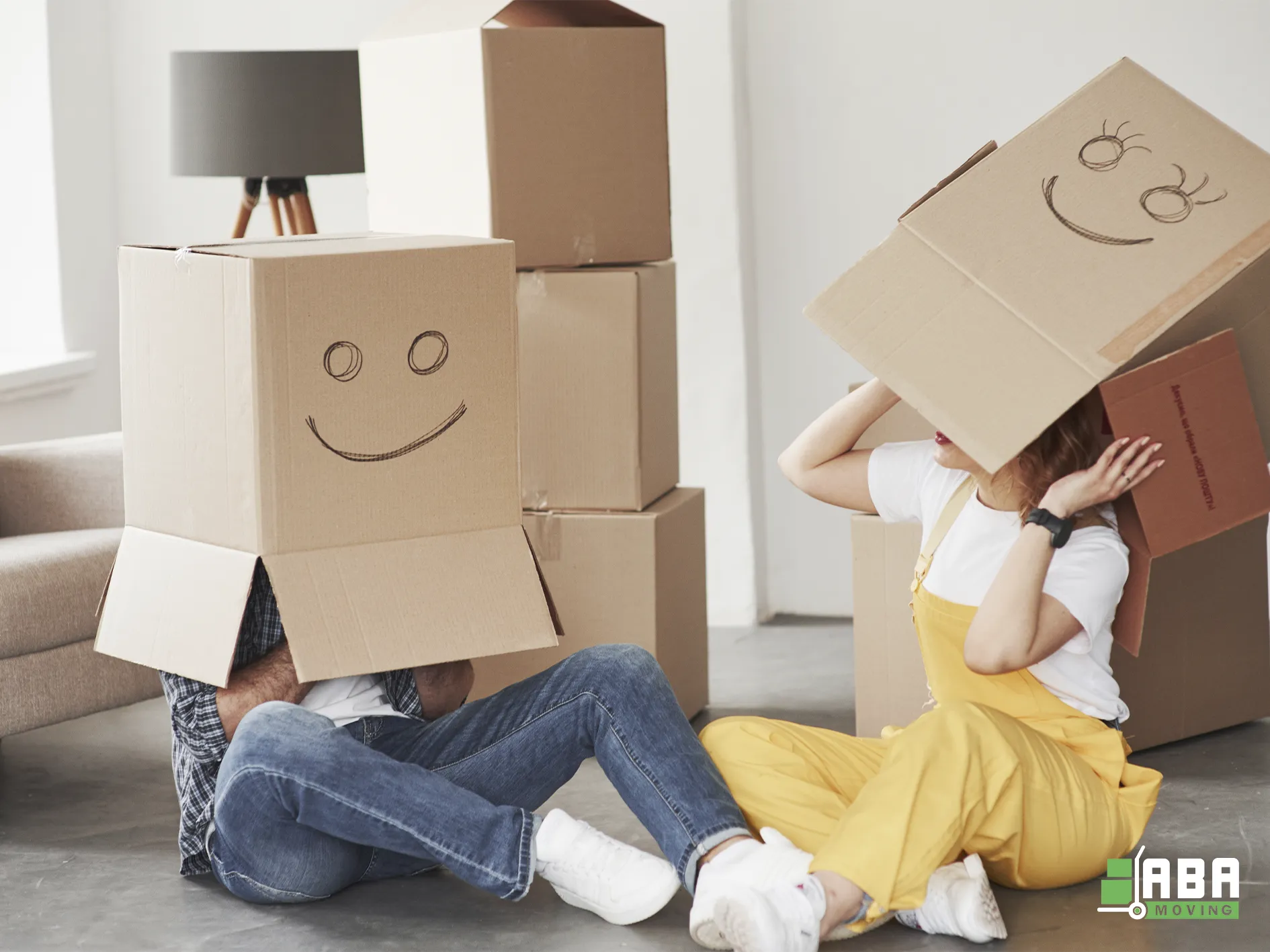 ABA Movers Winter Relocation Happy Customers Have Fun With Boxes