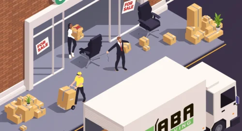 ABA Movers Office Members Loading Customers Boxes Furniture in Commercial Truck