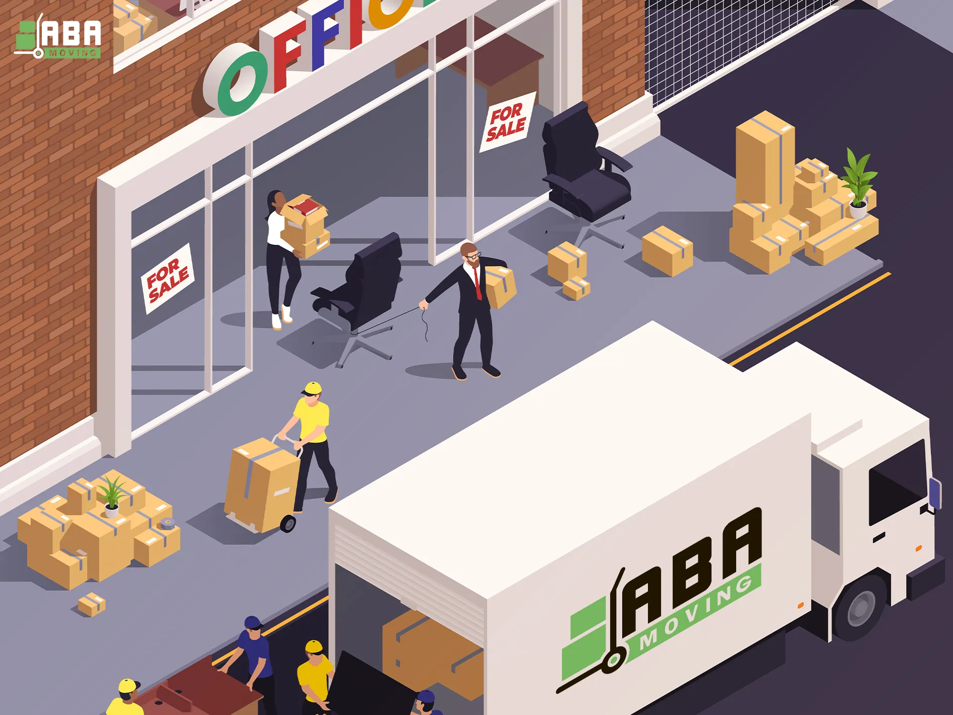 ABA Movers Office Members Loading Customers Boxes Furniture in Commercial Truck