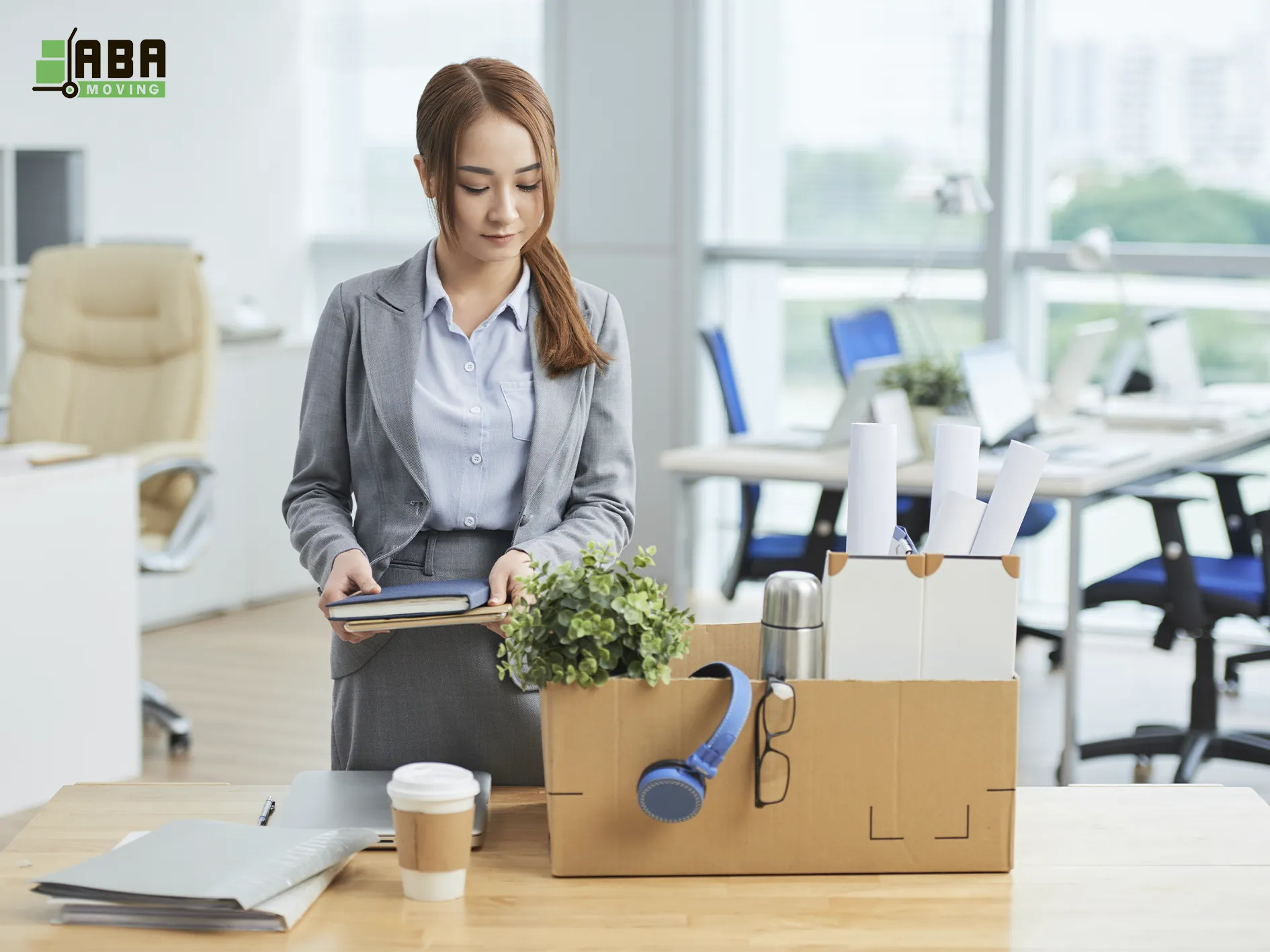 ABA Movers Office Moving Service Customer Packing Boxes and Prepare for Move