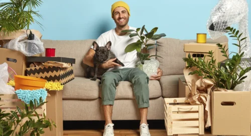 Summer Pet-Friendly Moving Service Customer and Dog Ready to Move